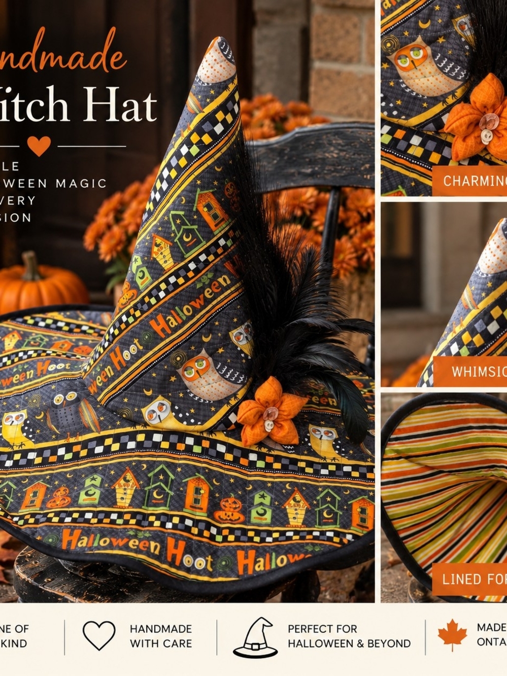 Handmade Quilted Halloween Witch Hat 🎃🧙♀️